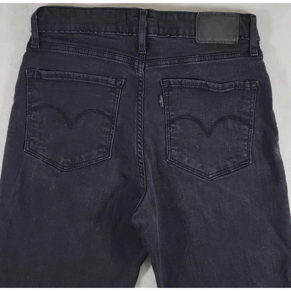 Levis 721 High Rise Skinny Stretch Jeans Size 29 Black Denim Rhinestone Stripe - Picture 7 of 16